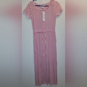 SMALL hot pink & white stripe 100% organic cotton dress, NEW with tags attached